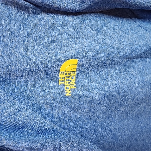 The North Face Heather Blue Yellow Logo Print Track Pullover Hoodie Ladies Sz Lg - Picture 3 of 3